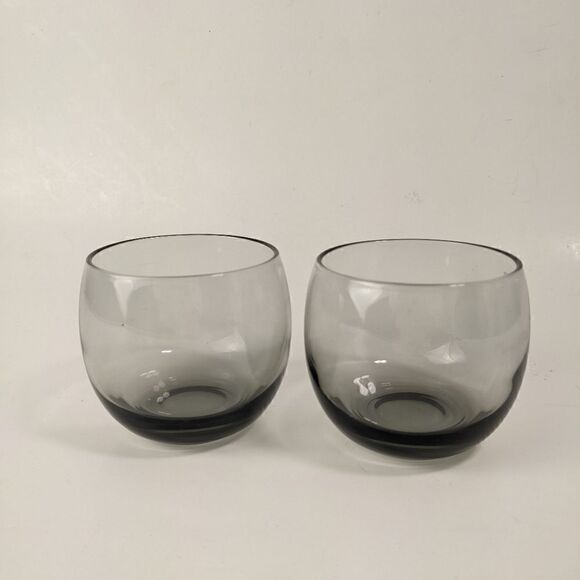 Grey smoke round whiskey glasses roly poly mad men large set of 2 - Picture 1 of 5